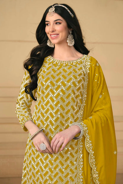 Yellow Colour Faux Georgette Sharara Suit