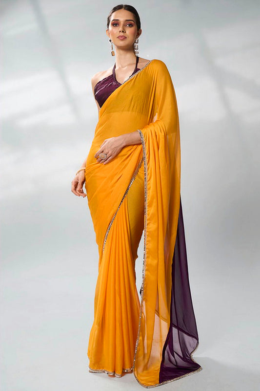 Yellow Colour Georgette Designer Saree