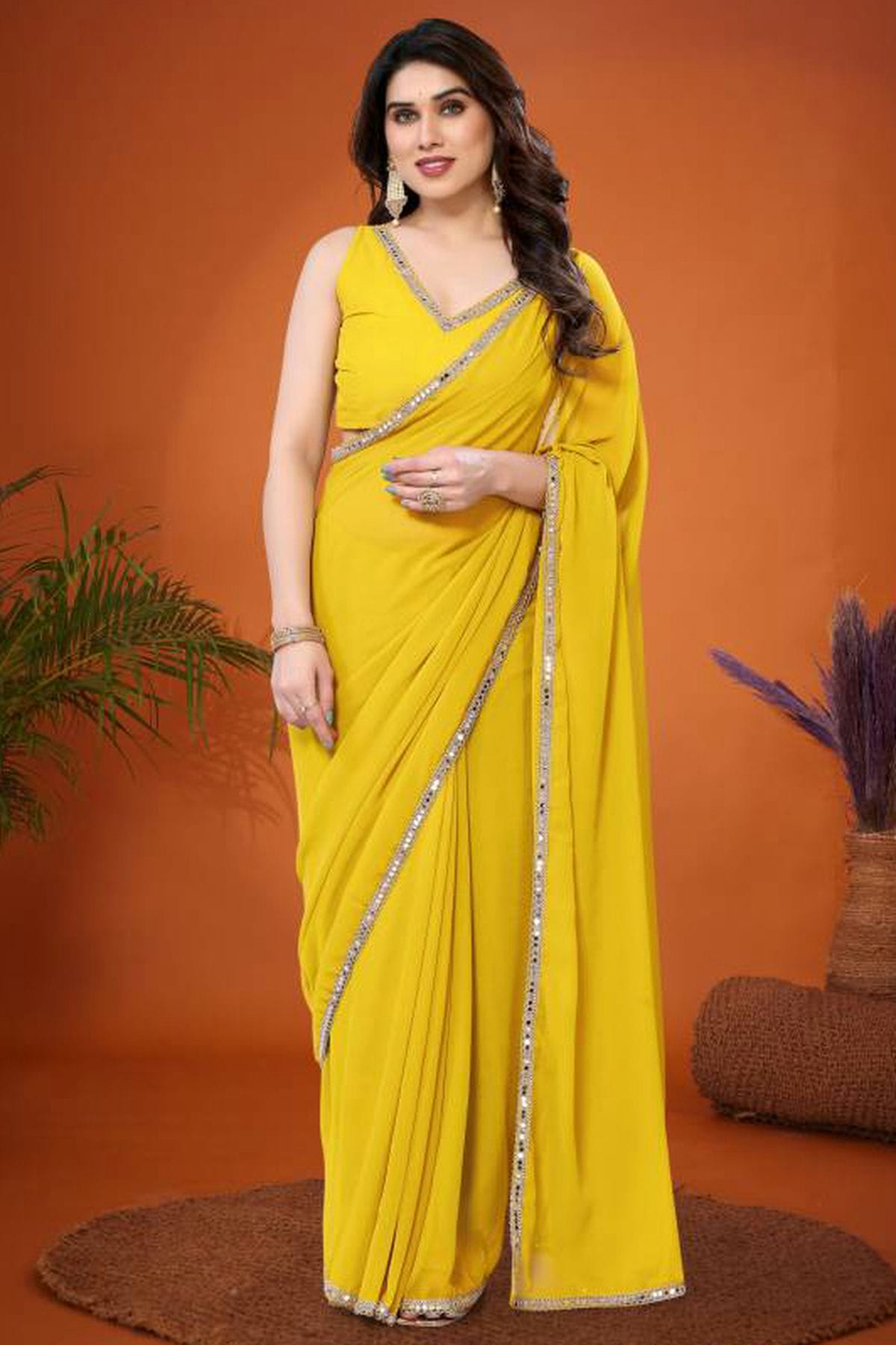 Yellow-Colour-Georgette-Mirror-Work-Saree-VSSD1180225