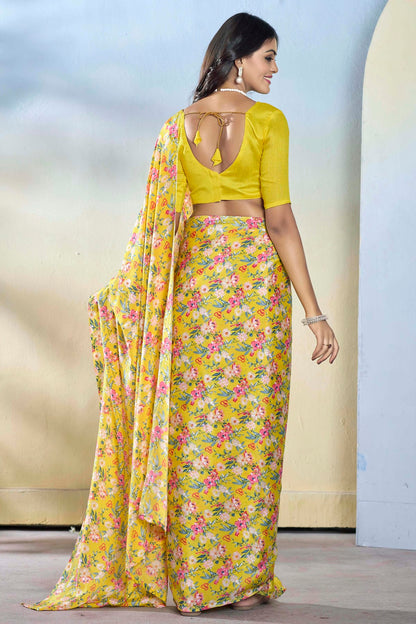 Yellow Colour Georgette Ready To Wear Saree