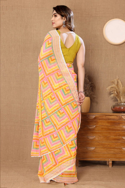 Yellow Colour Georgette Ready To Wear Saree