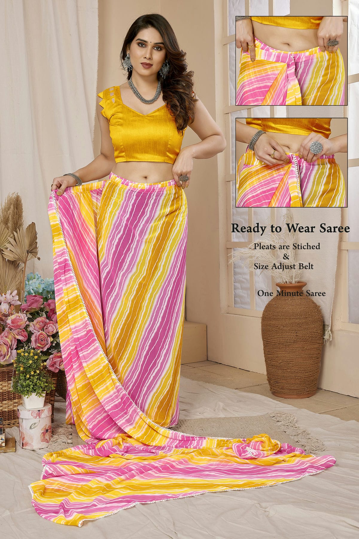 Yellow Colour Georgette Ready To Wear Saree