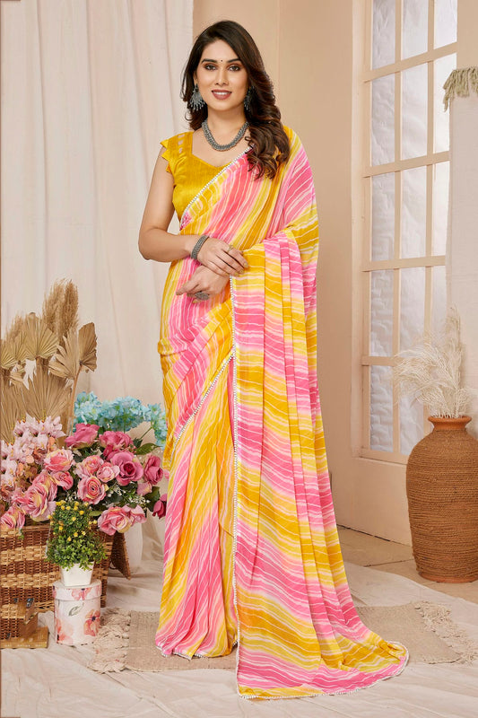 Yellow Colour Georgette Ready To Wear Saree