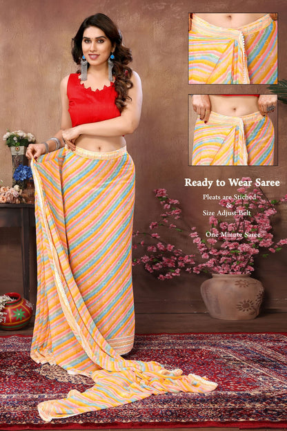 Yellow Colour Georgette Ready To Wear Saree