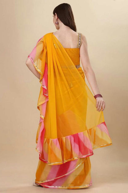 Yellow Colour Georgette Ruffle Saree