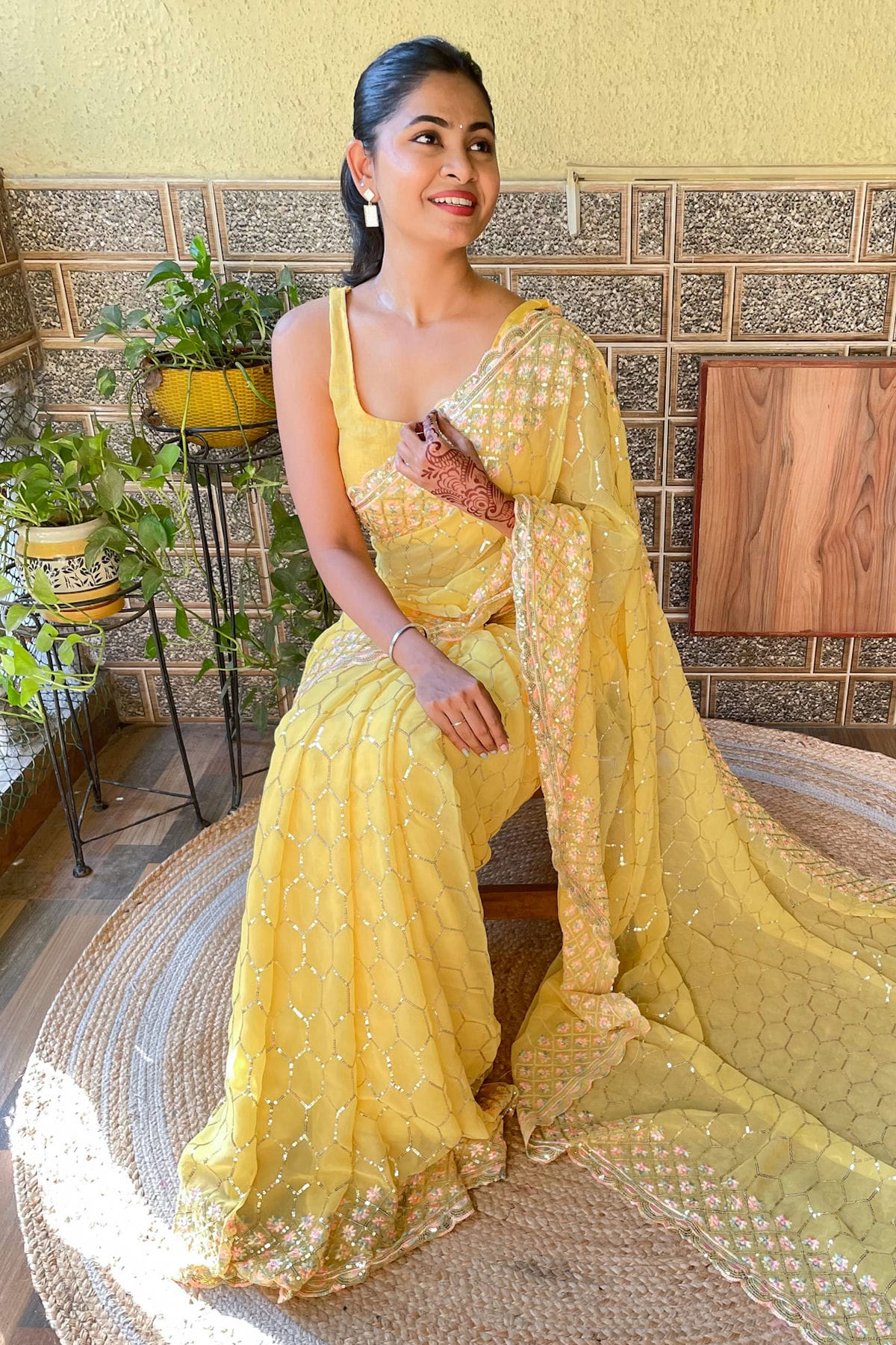 Yellow Colour Georgette Saree