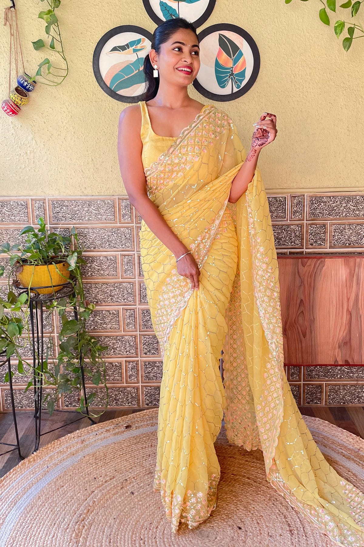 Yellow Colour Georgette Saree