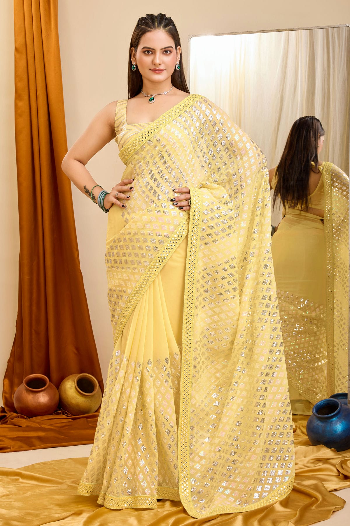 Yellow Colour Georgette Saree