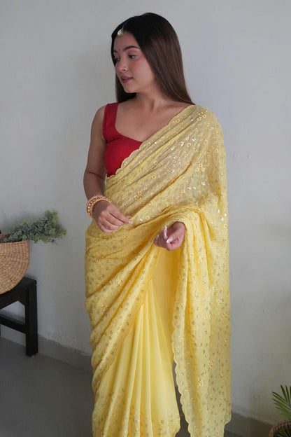 Yellow Colour Georgette Saree