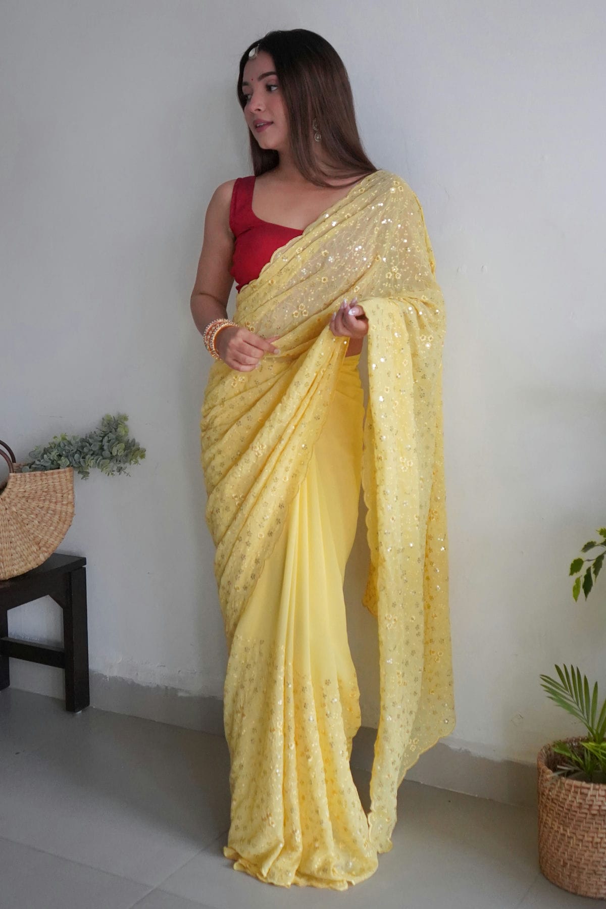 Yellow Colour Georgette Saree