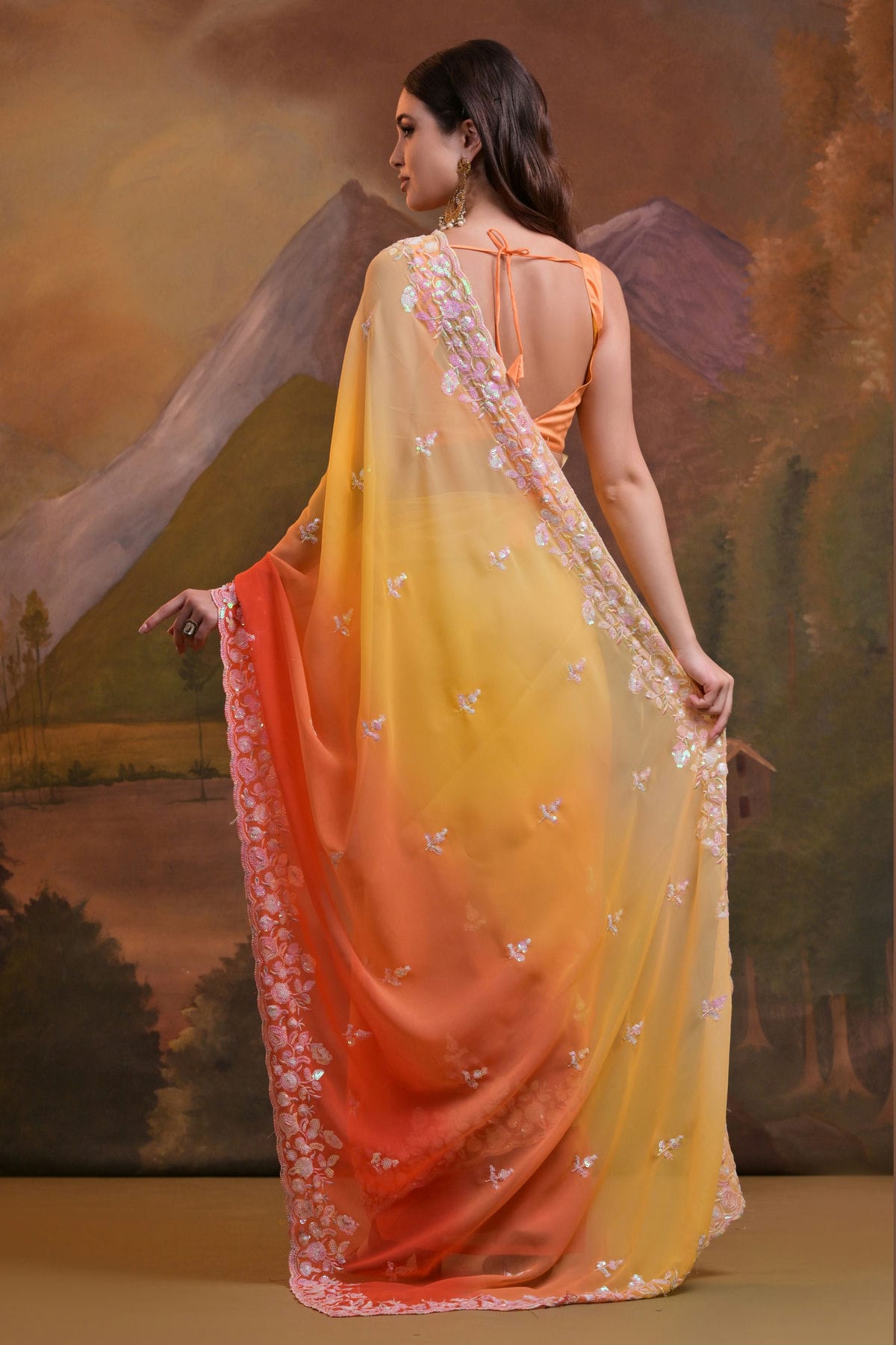 Yellow Colour Georgette Saree