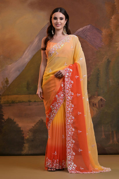 Yellow Colour Georgette Saree