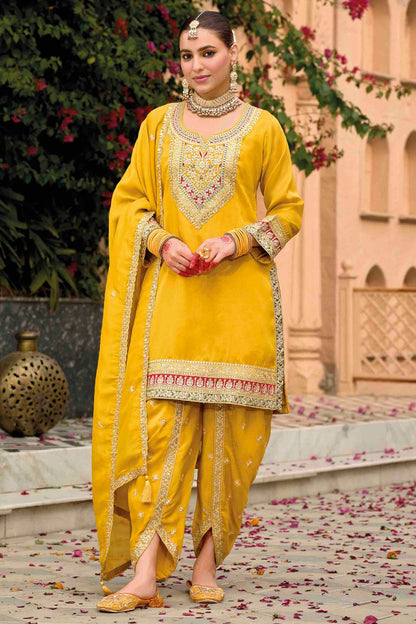 Yellow Colour Georgette Stitched Patiala Suit VSSS1140763