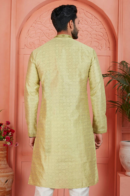 Yellow Colour Jacquard Silk Brocade Kurta Pajama VSKP1230229