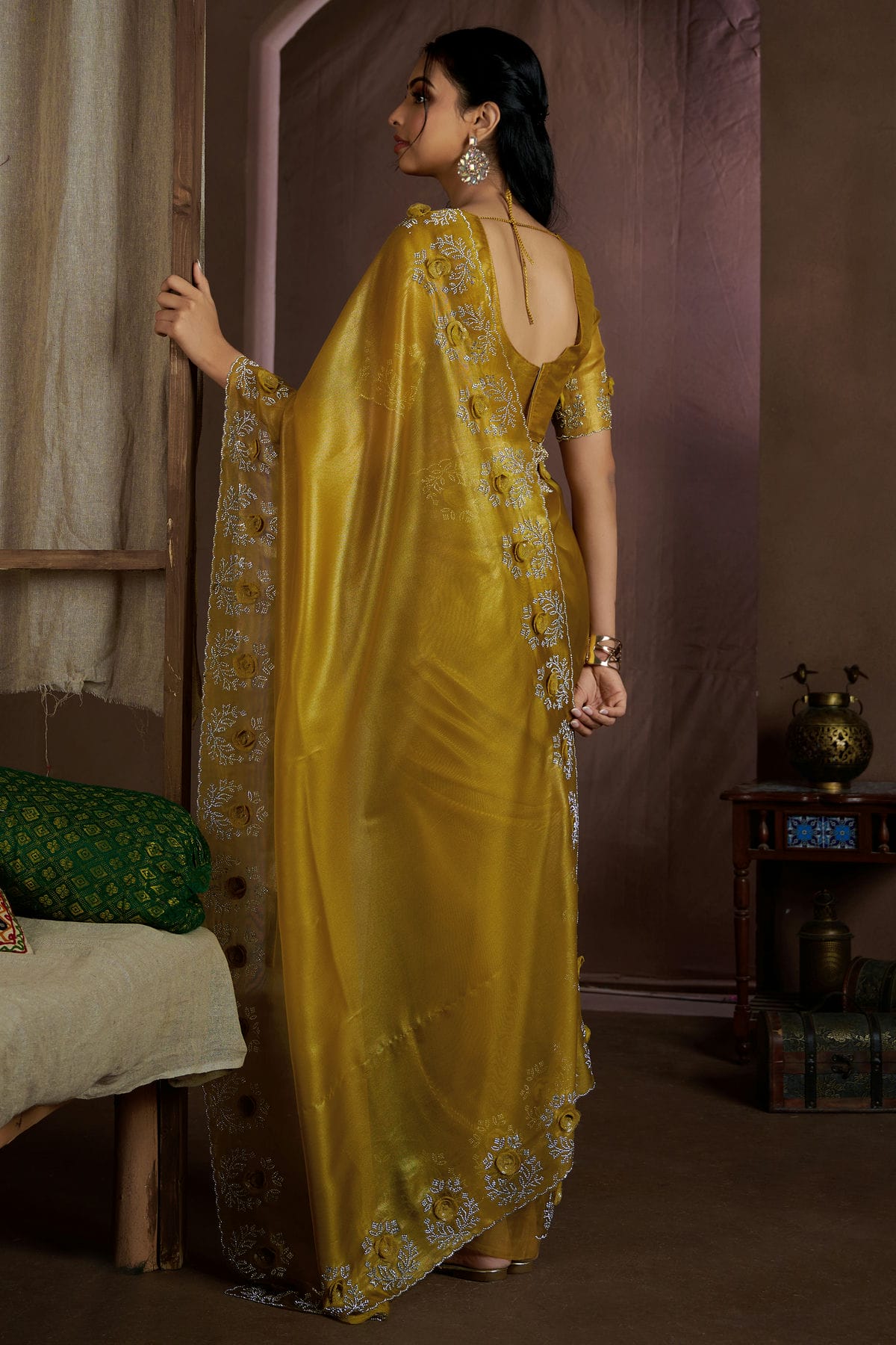 Yellow Colour Jute Coting Silk Designer Saree