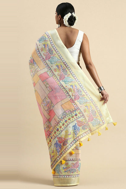 Yellow Colour Linen Saree