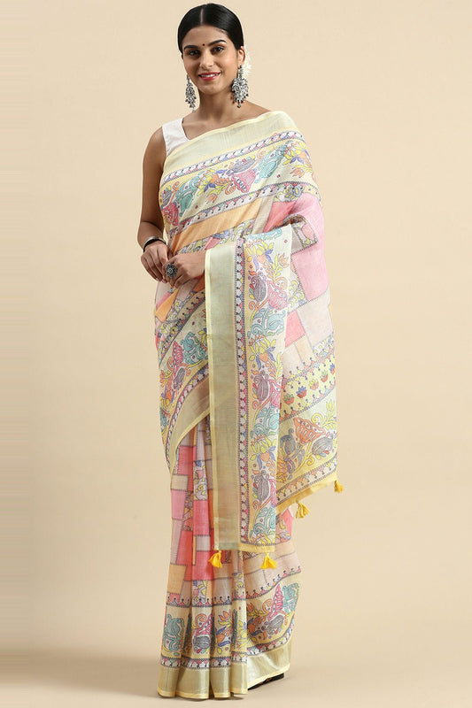 Yellow Colour Linen Saree