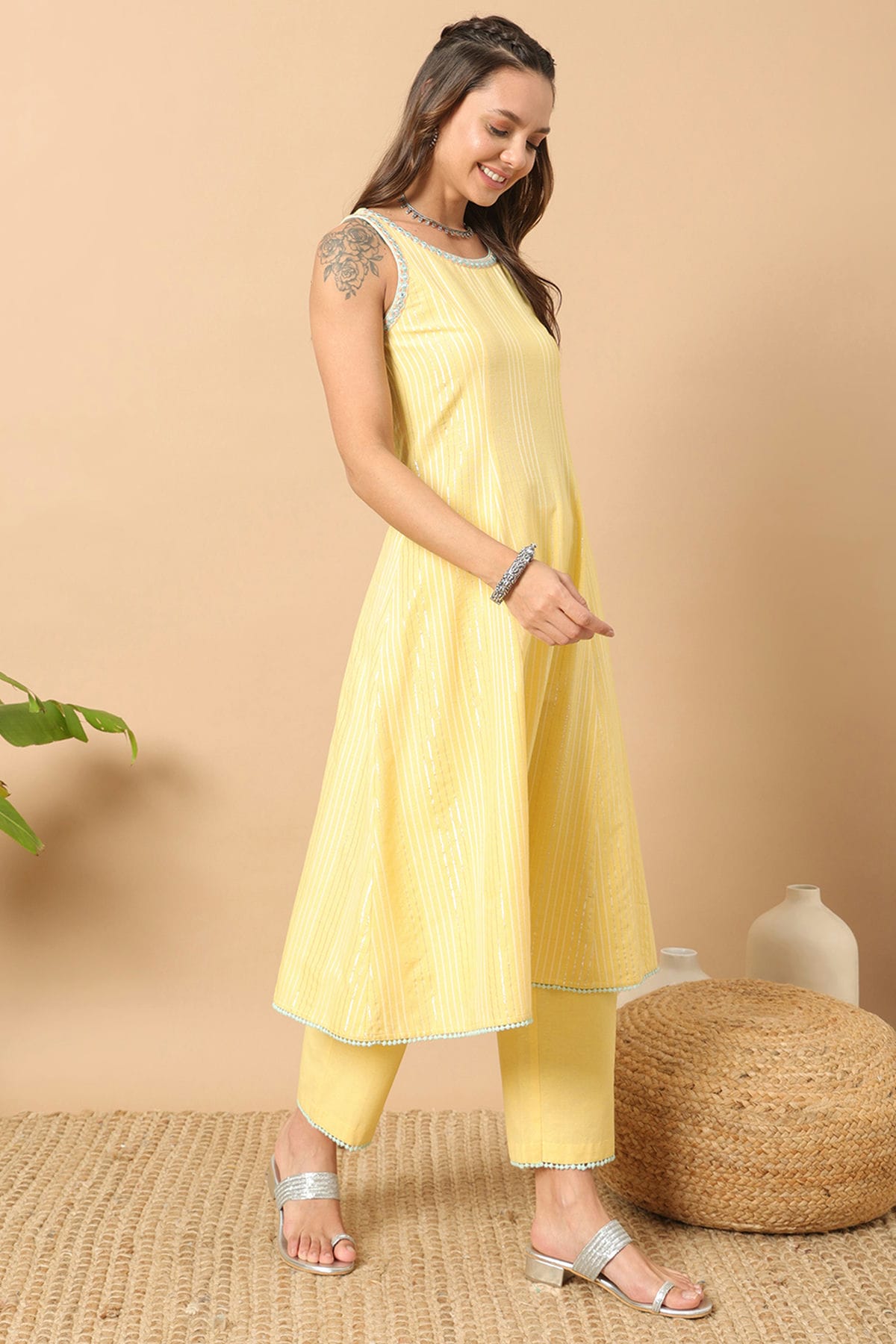 Yellow Colour Lurex Cotton Stitched Salwar Suit VSSS1111969