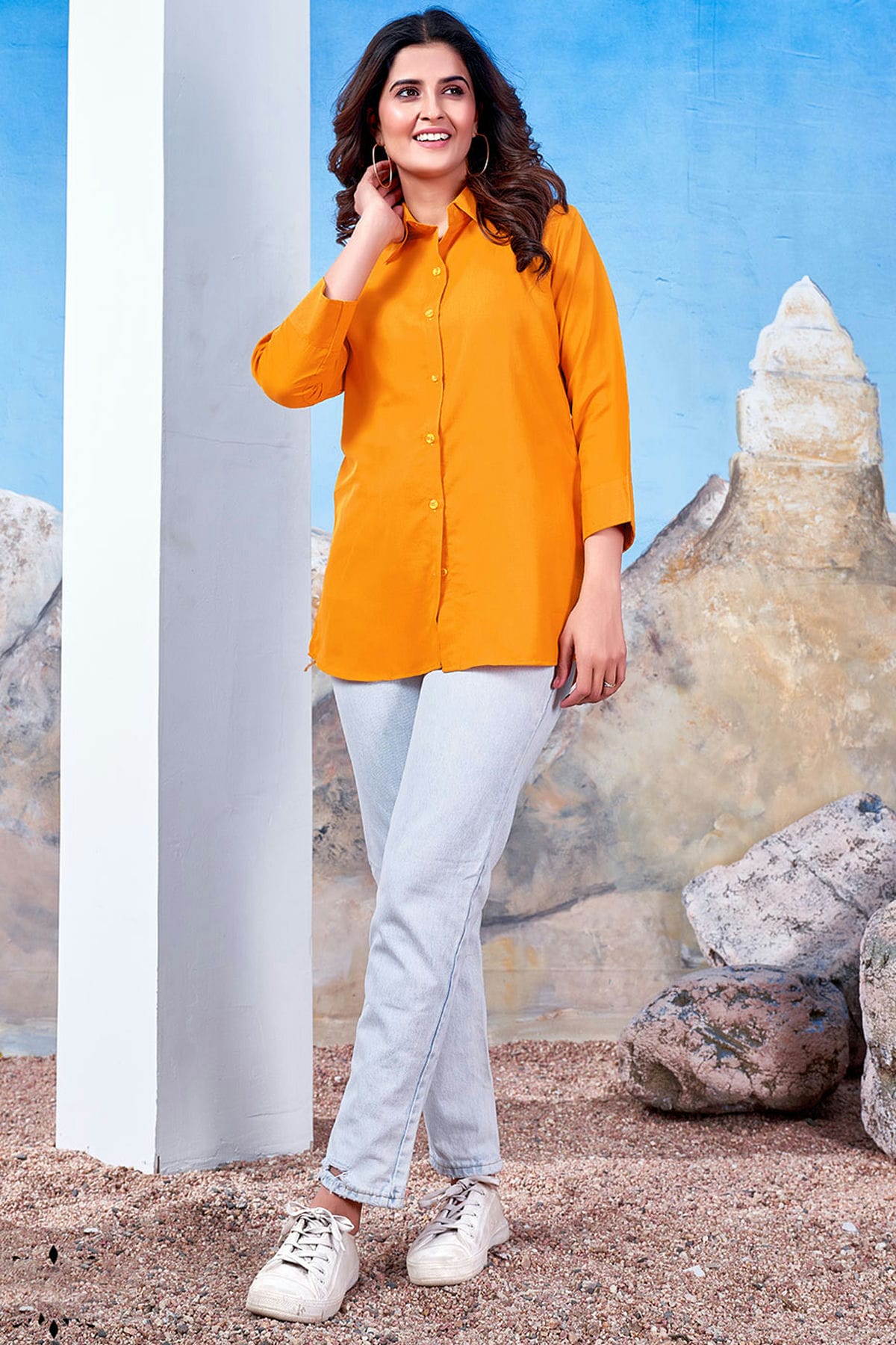 Yellow Colour Maaza Cotton Solid  Work Readymade Top