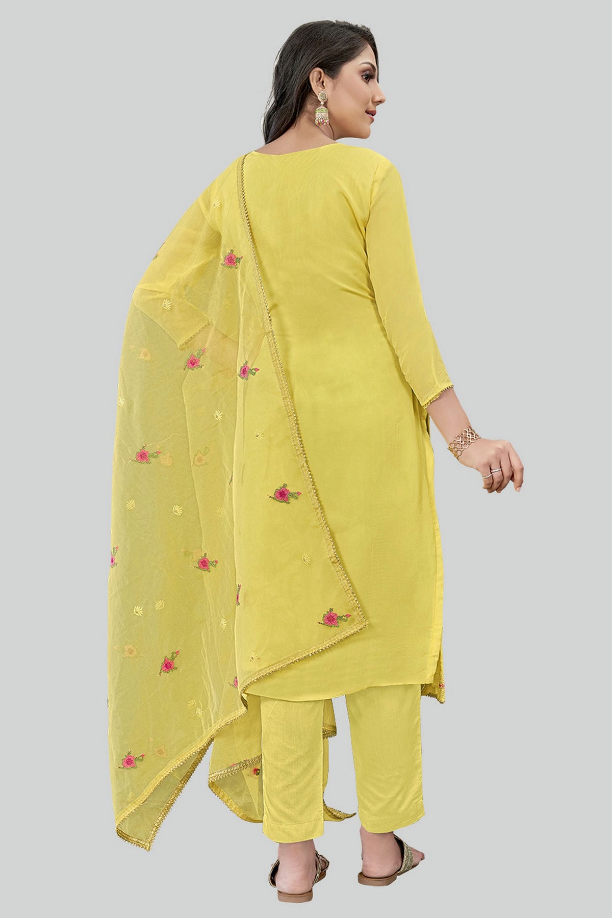 Yellow Colour Modal Silk Pant Style Suit