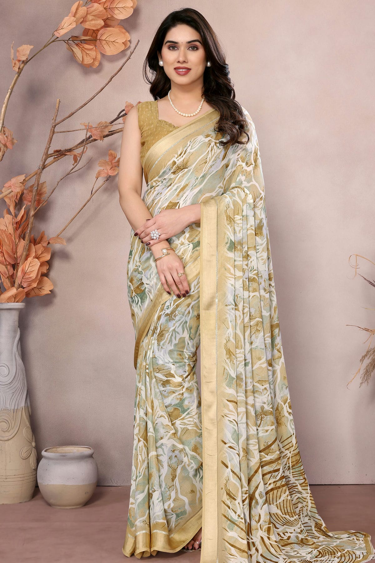 Yellow Colour Moss Satin Saree