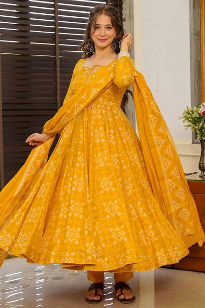 Yellow Colour Muslin Stitched Salwar Suit