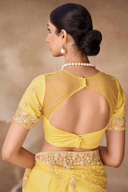 Yellow Colour Net Designer Saree