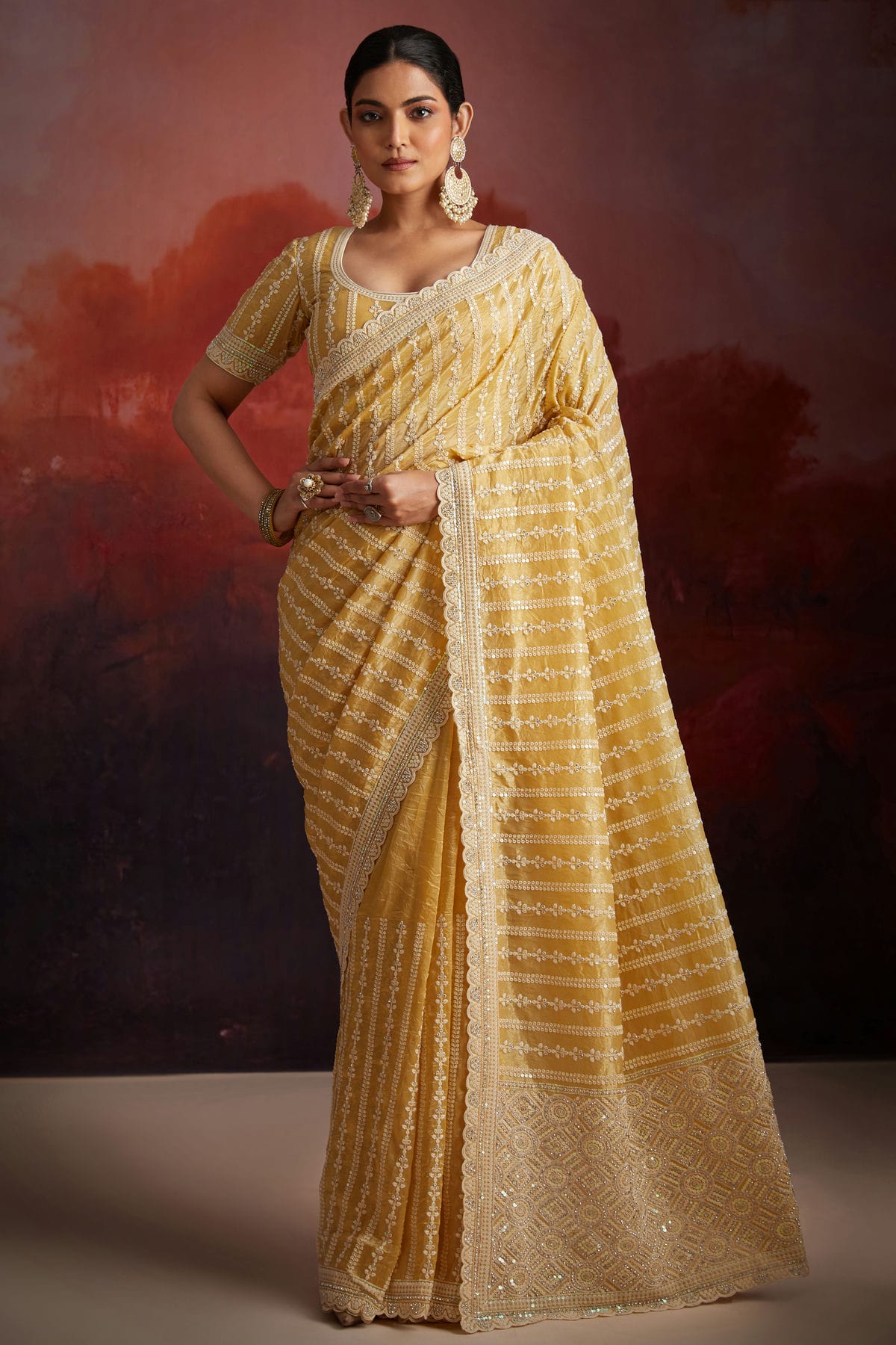 Yellow Colour Organza Designer Saree