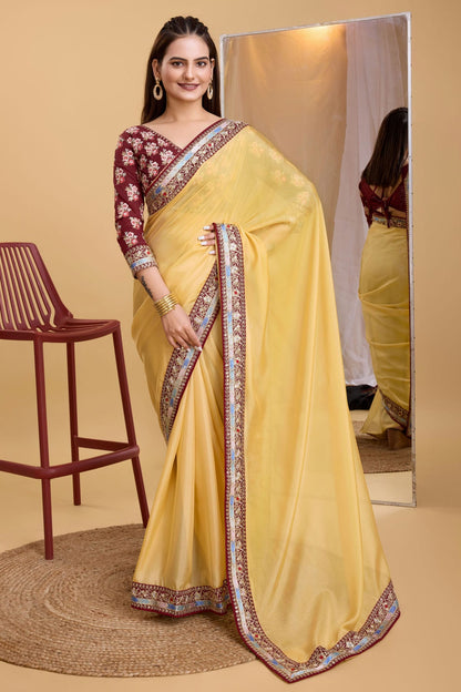 Yellow Colour Organza Saree