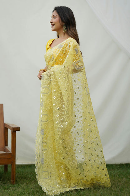 Yellow Colour Organza Saree