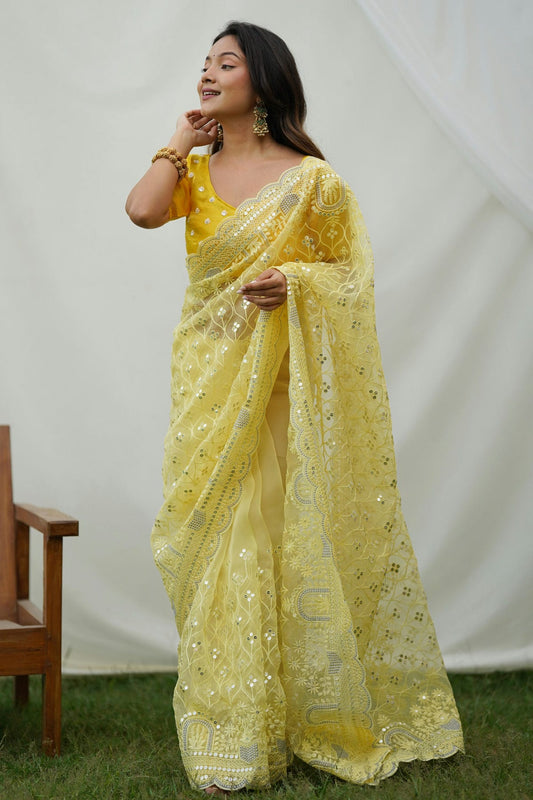 Yellow Colour Organza Saree