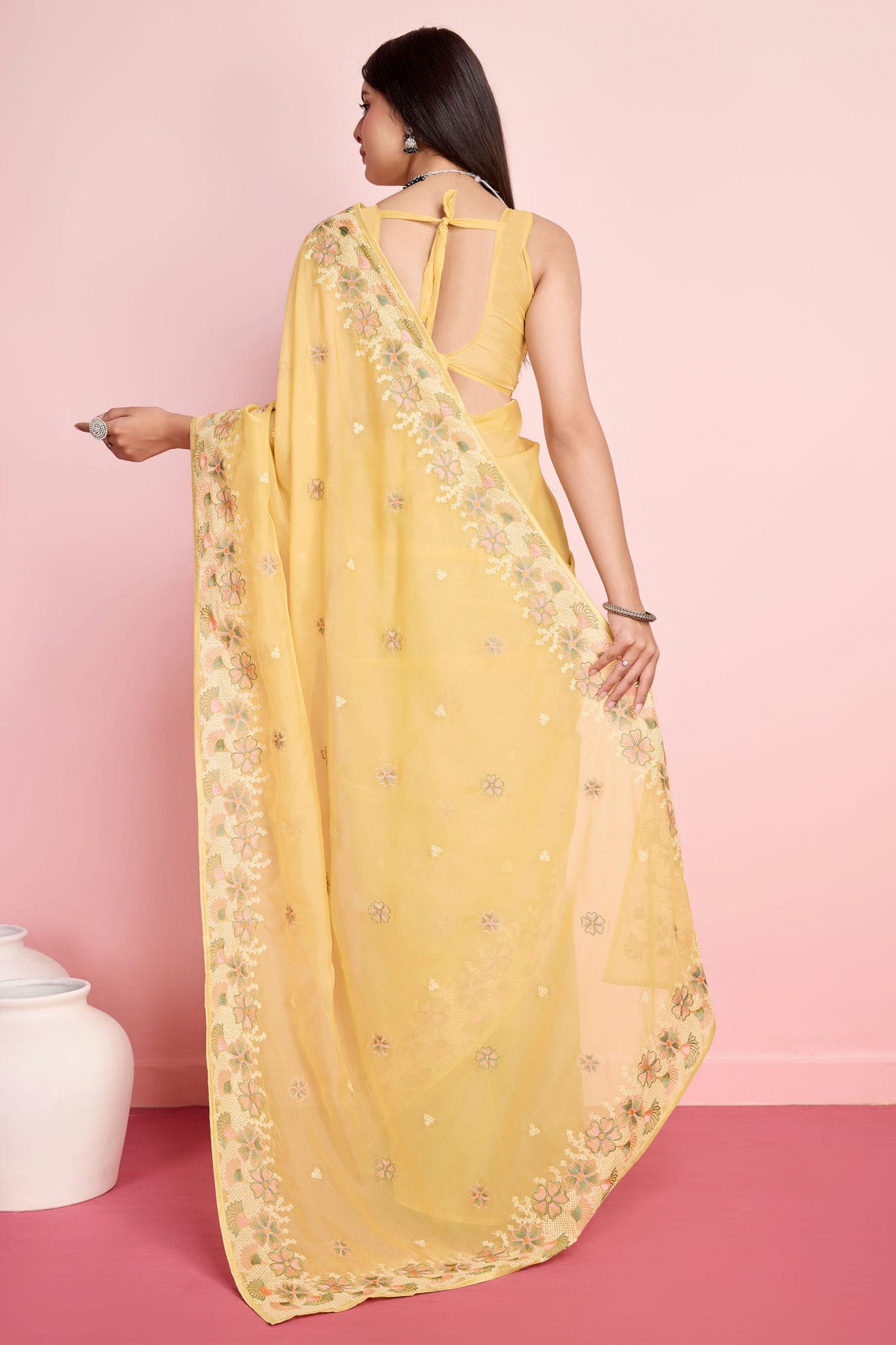 Yellow Colour Organza Saree