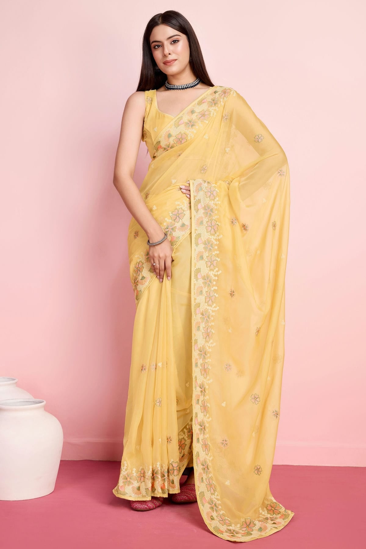 Yellow Colour Organza Saree