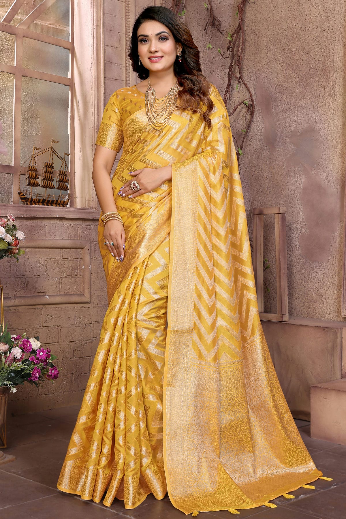 Yellow-Colour-Organza-Saree-VSSD1112742