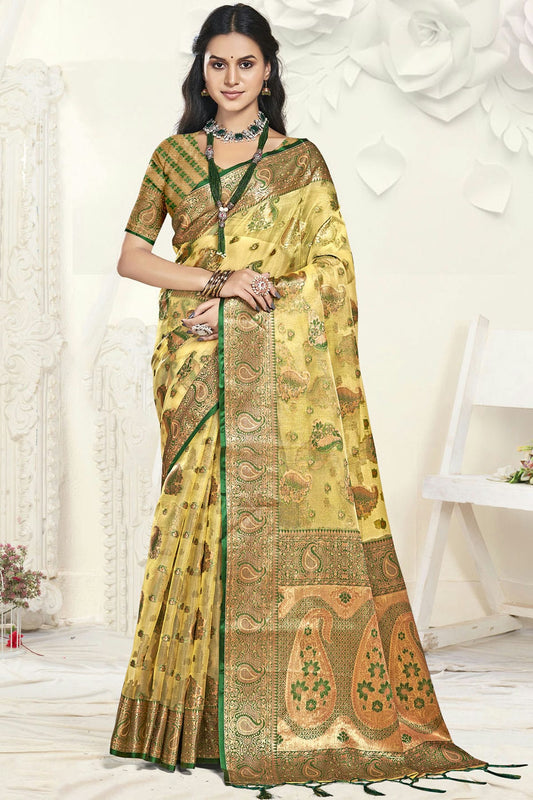 Yellow Colour Organza Traditional Saree