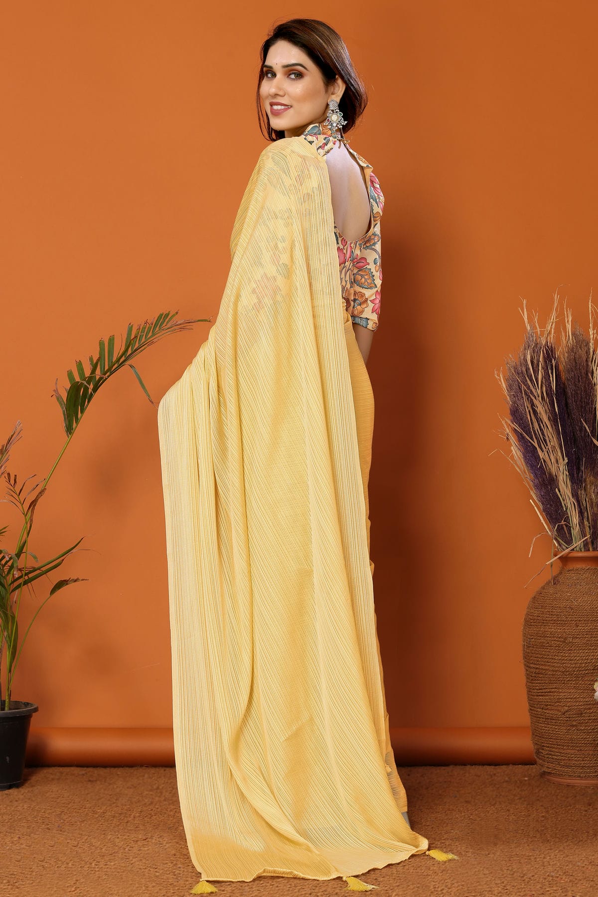 Yellow Colour Polyester Printed Saree