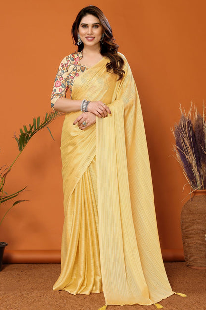 Yellow Colour Polyester Printed Saree