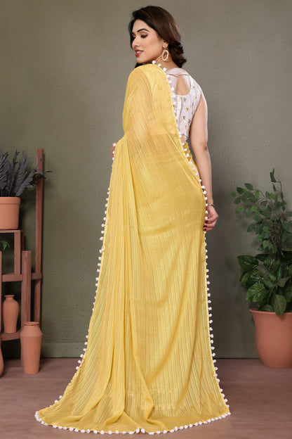 Yellow Colour Polyester Saree VSSD1180184