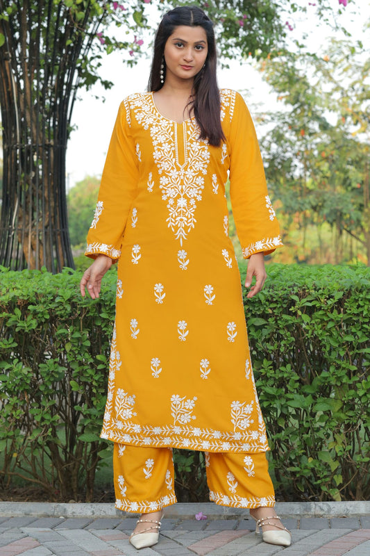 Yellow Colour Rayon Kurta And Pant Set