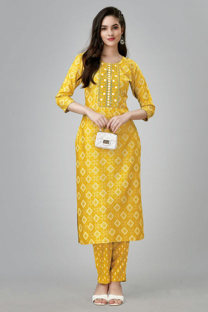 Yellow Colour Rayon Kurta And Pant Set