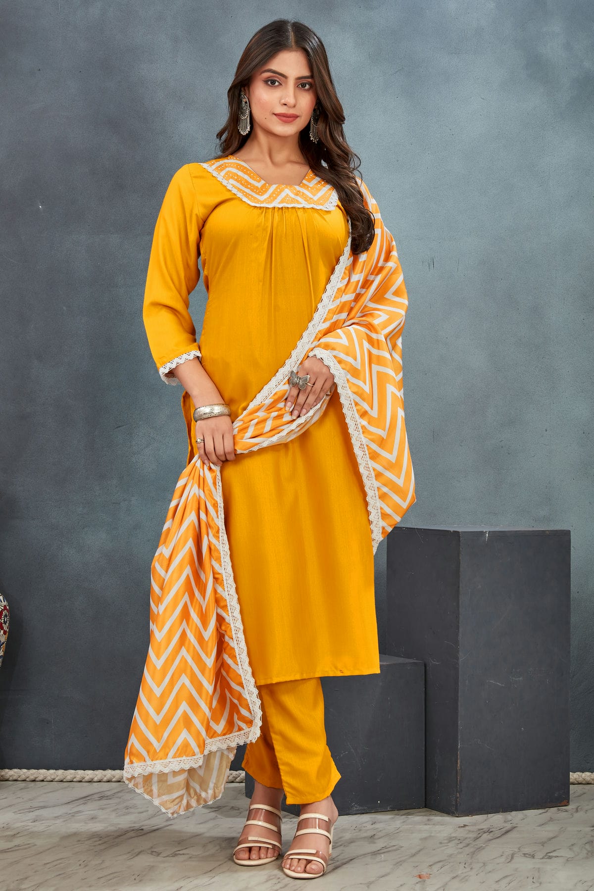 Yellow Colour Rayon Stitched Salwar Suit