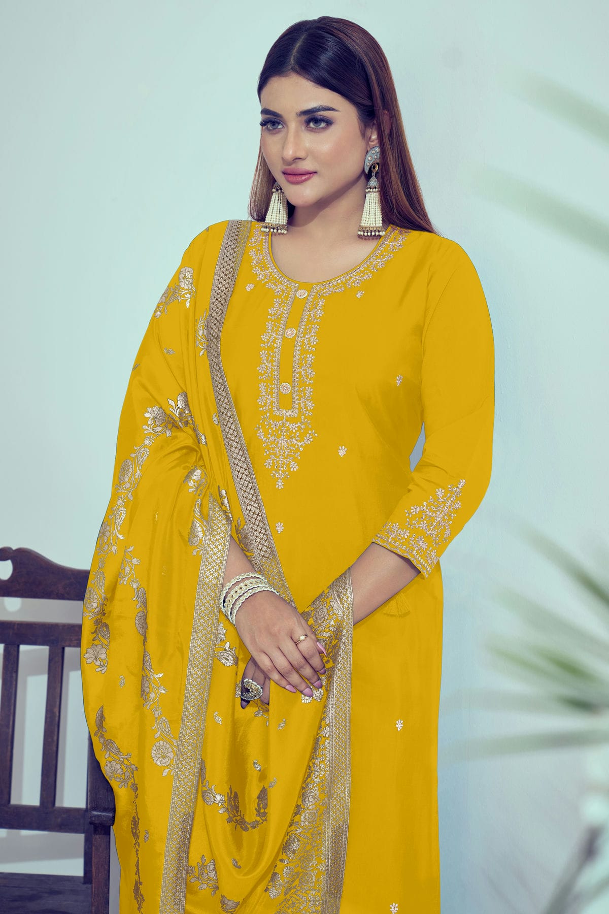 Yellow Colour Roman Silk Stitched Salwar Suit VSSS1111999