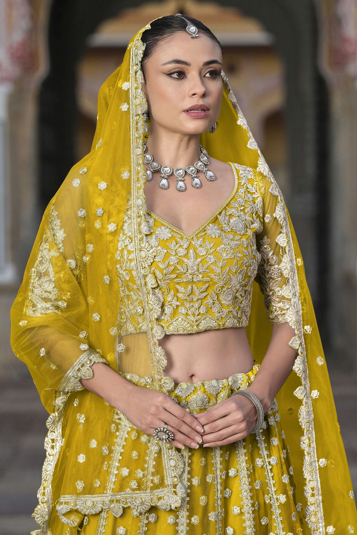 Yellow Colour Semi Stitched Butterfly Net Lehenga Choli VSLC1112512