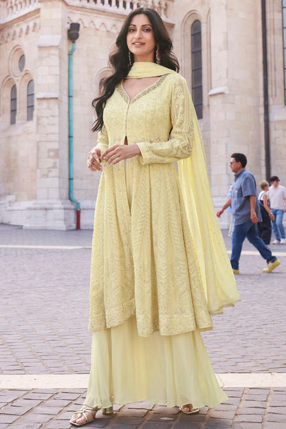 Yellow Colour Semi Stitched Georgette Palazzo Pant Suit