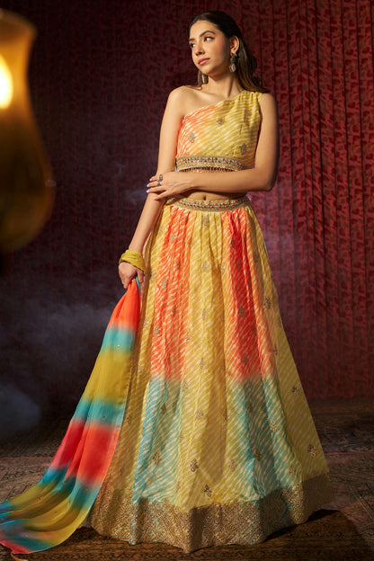 Yellow Colour Semi Stitched Organza Lehenga Choli