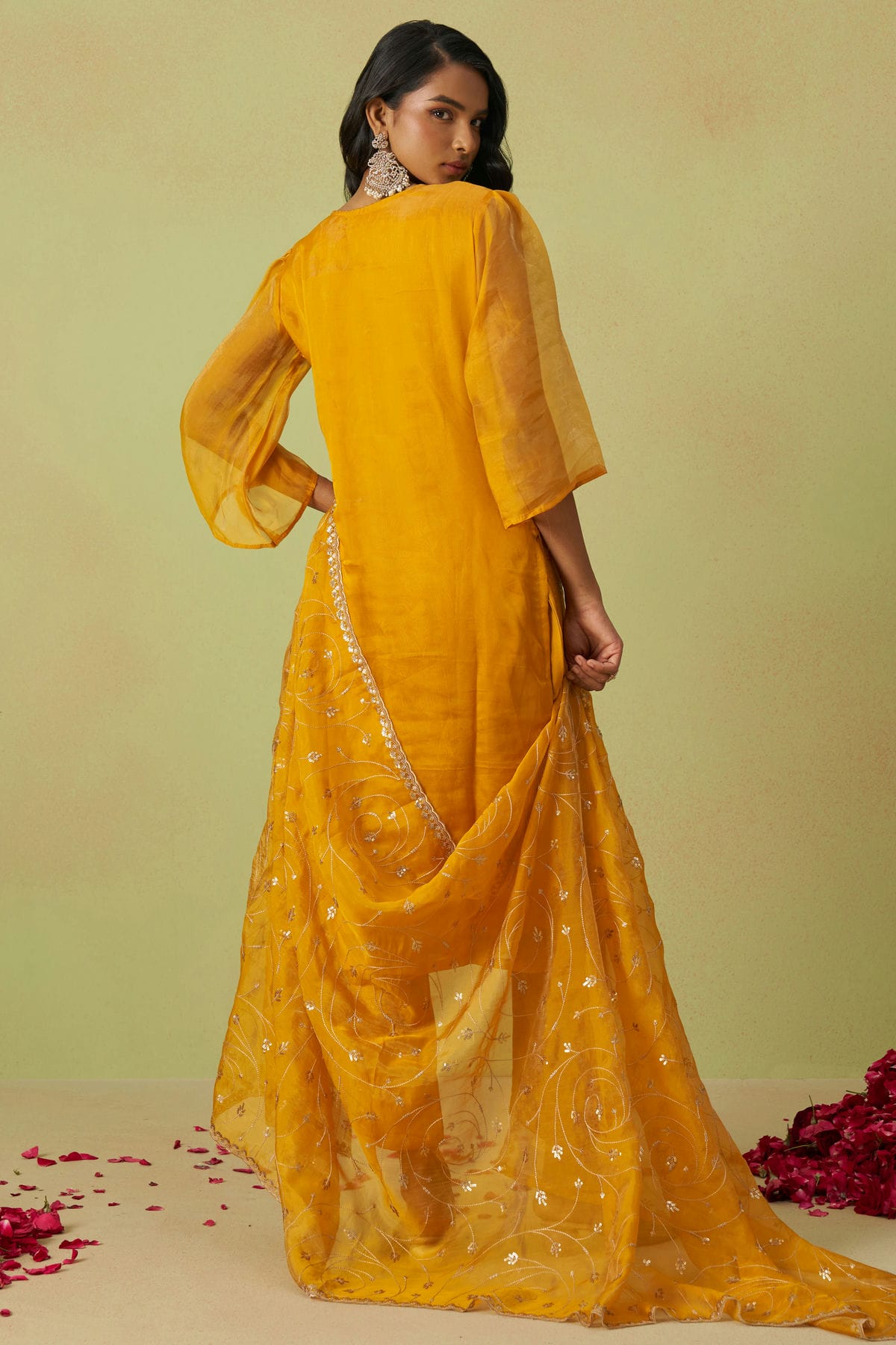 Yellow Colour Semi Stitched Shimmer Organza Pant Style Suit VSSM1112794