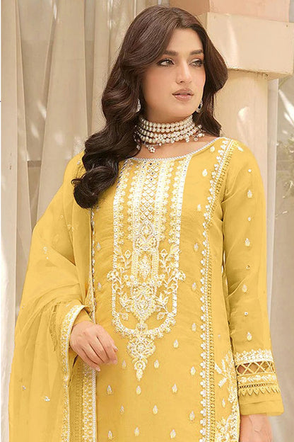 Yellow Colour Semi Stitched Soft Organza Pakistani Suit