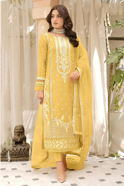 Yellow Colour Semi Stitched Soft Organza Pakistani Suit