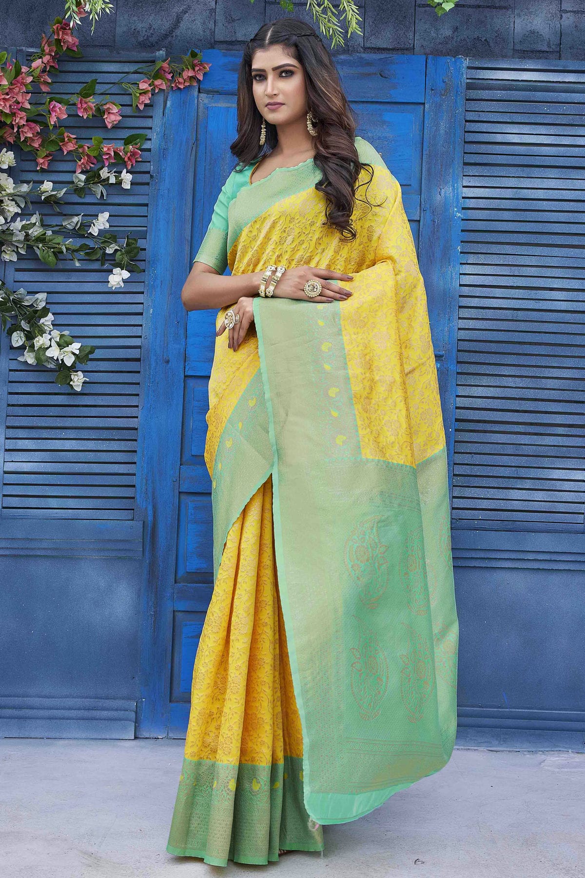 Yellow Colour Silk Blend Traditional Saree