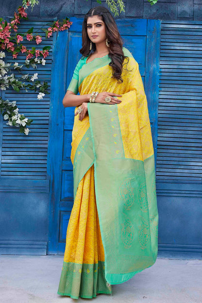 Yellow Colour Silk Blend Traditional Saree